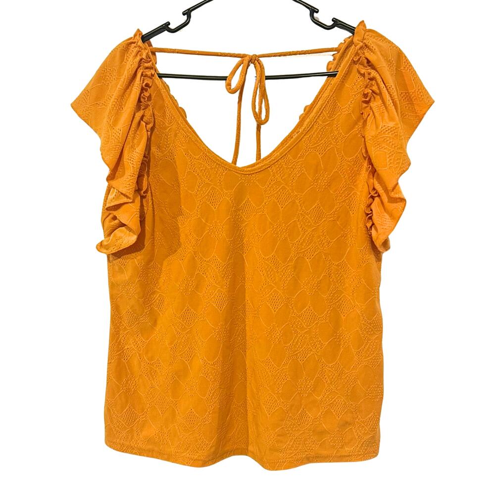 PerSeperation Concept XL Mustard Yellow Lace Flutter Sleeve Tie Back Top Boho